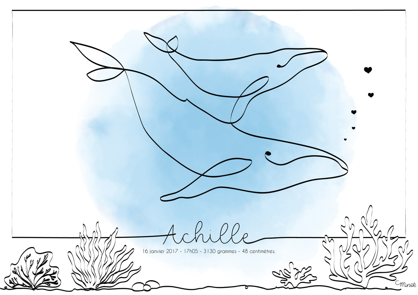 Illustration de naissance - Duo de baleines