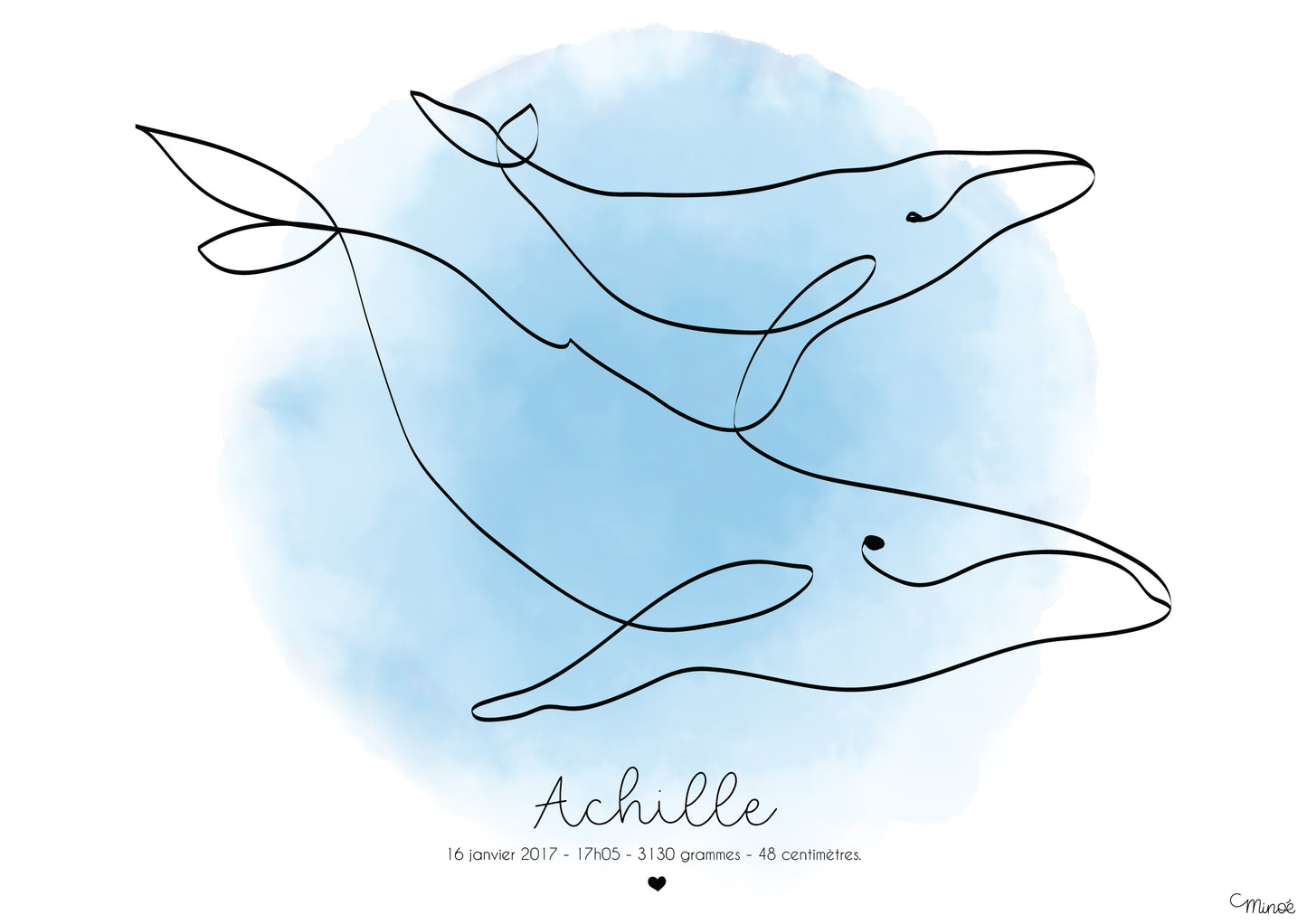 Illustration de naissance - Duo de baleines