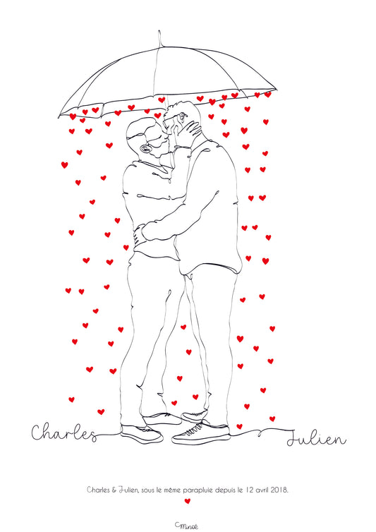 Illustration de couple - Sous le même parapluie
