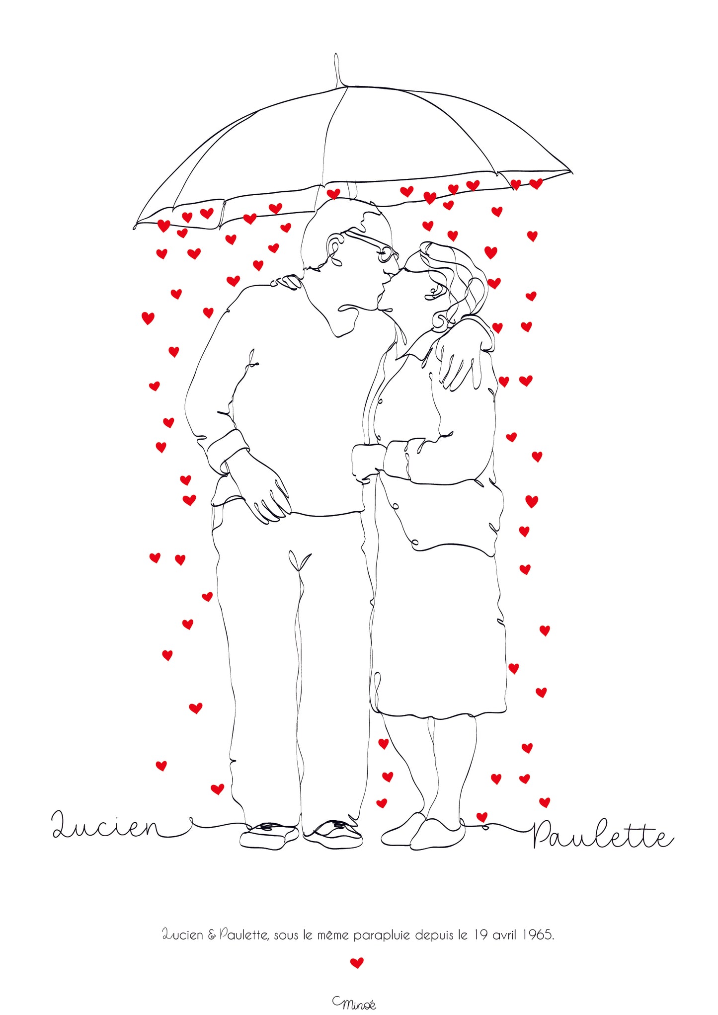 Illustration de couple - Sous le même parapluie