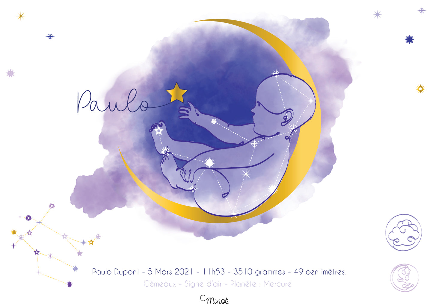 Illustration de naissance - Bébé astro