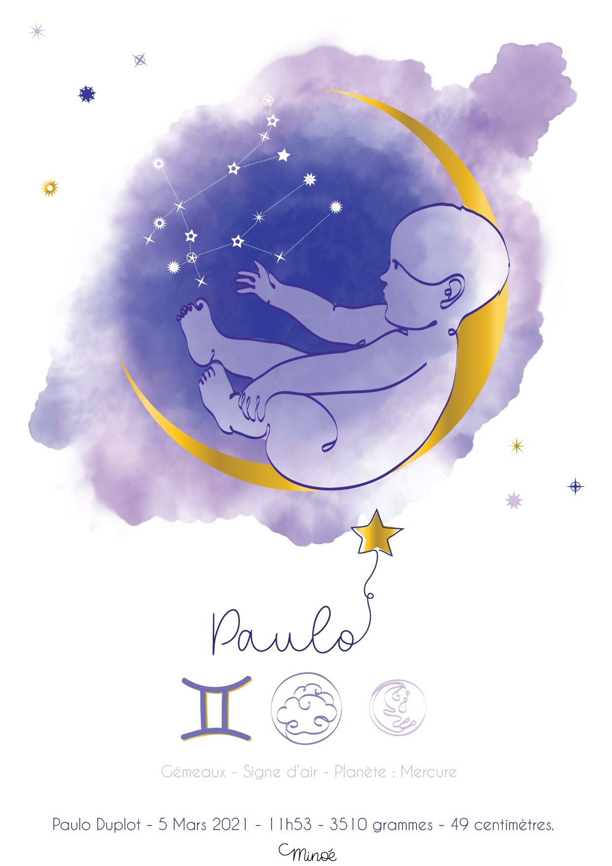 Illustration de naissance - Bébé astro