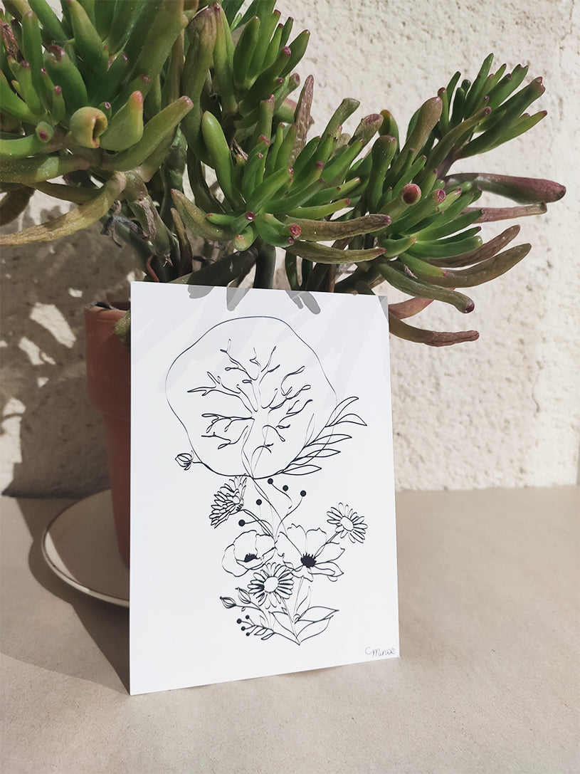 carte postale - placenta fleuri